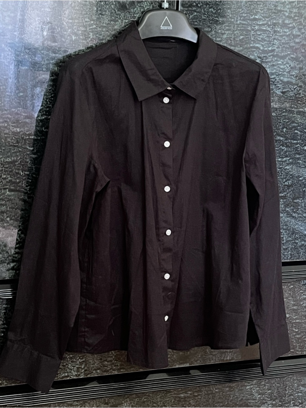 H&M Black Cotton Classic Button-Down Shirt with Contrasting White Buttons